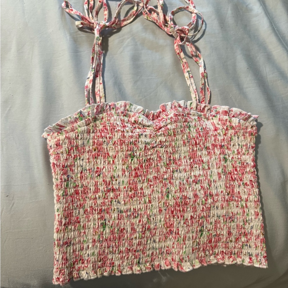 Katie J NYC Pink and White Smocked Tank Top